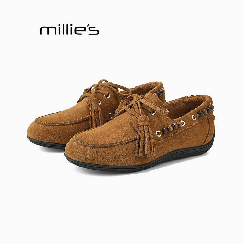 MILLIE'S/妙丽流苏串珠吊坠乐福鞋女真皮平底休闲豆豆懒人单鞋女Z,淘宝优惠券,粉丝福利购,淘宝优惠卷
