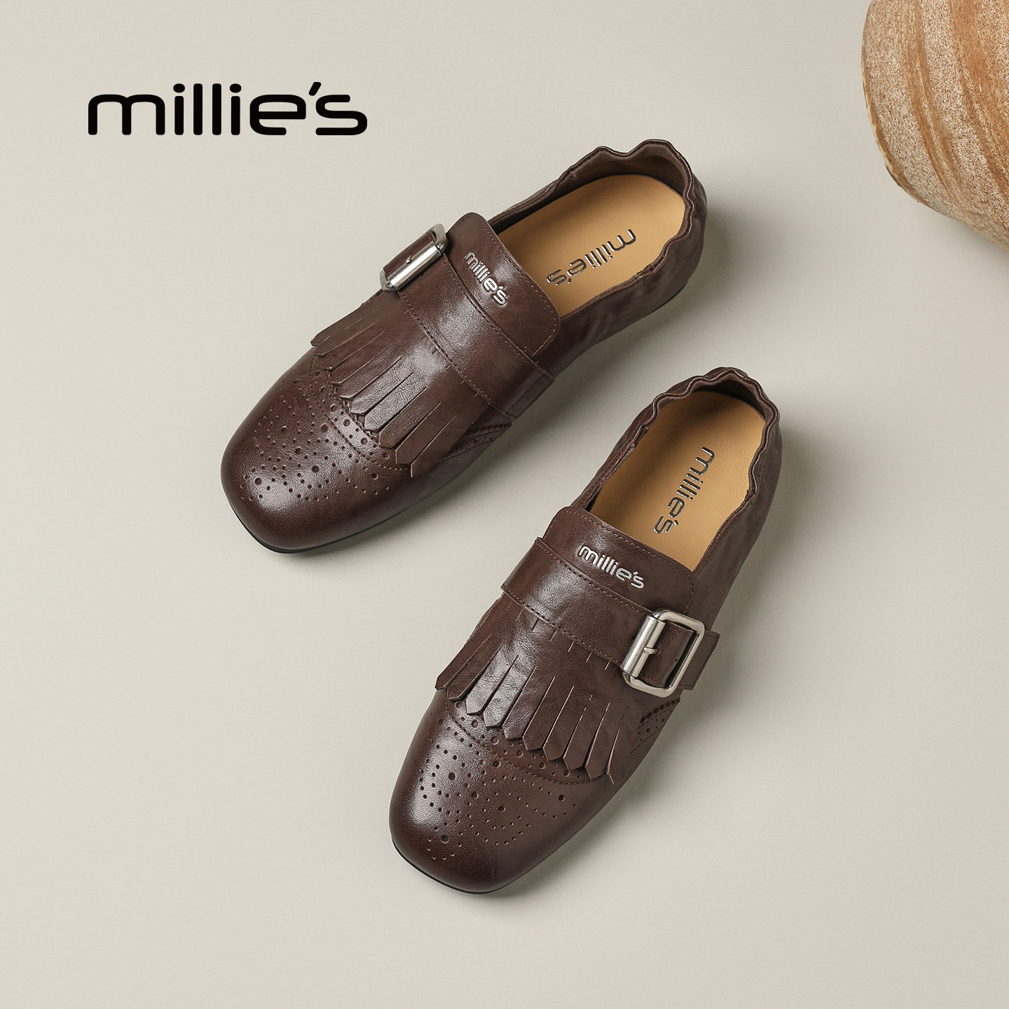 MILLIE'S/妙丽复古皮带扣乐福鞋女英伦风流苏小皮鞋百搭德训鞋Q,淘宝优惠券,粉丝福利购,淘宝优惠卷