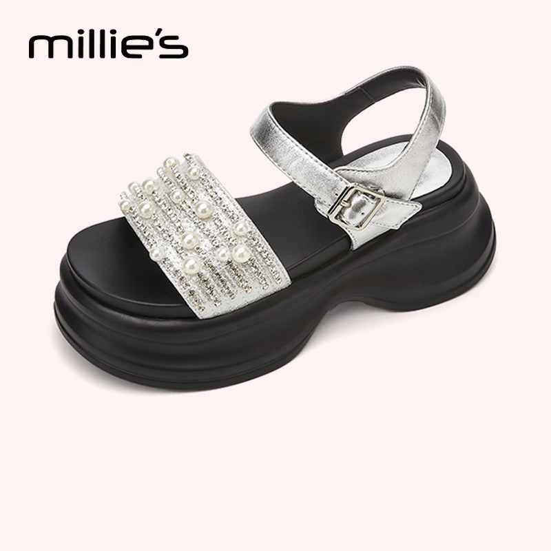 妙丽官方旗舰店增高厚底凉鞋女款夏百搭水钻配裙子女士罗马凉拖鞋,淘宝优惠券,粉丝福利购,淘宝优惠卷