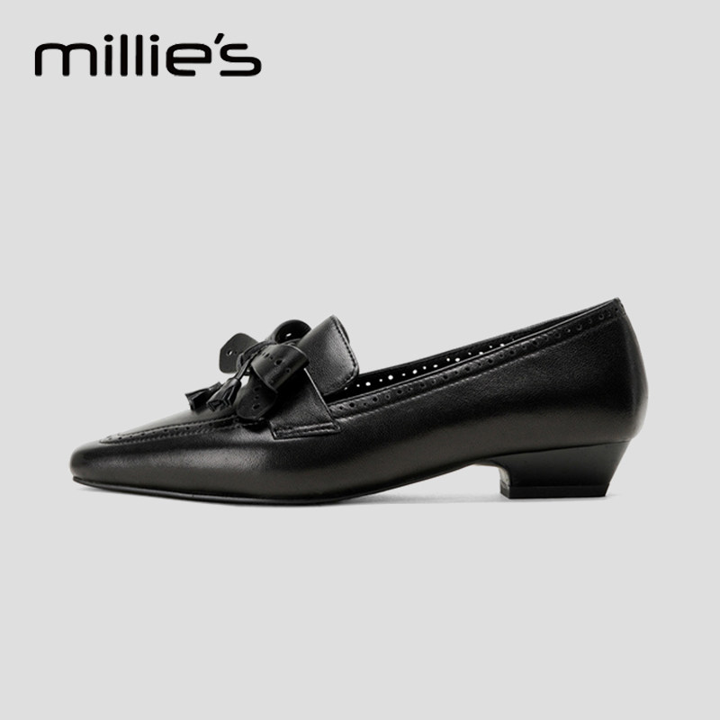 妙丽官方旗舰店2025夏季新款真皮蝴蝶结气质平底乐福单鞋女小皮鞋,淘宝优惠券,粉丝福利购,淘宝优惠卷