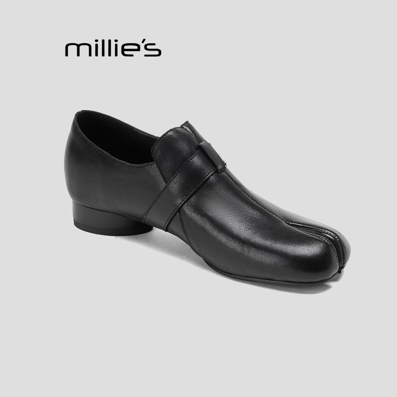 MILLIE'S/妙丽复古气质单鞋女2025新款粗跟一脚蹬软皮小皮鞋HZ,淘宝优惠券,粉丝福利购,淘宝优惠卷