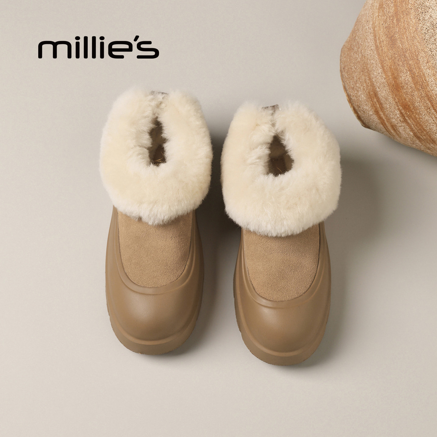 MILLIE'S/妙丽毛绒雪地靴女冬季加绒保暖厚底增高勃肯鞋一脚蹬Q,淘宝优惠券,粉丝福利购,淘宝优惠卷