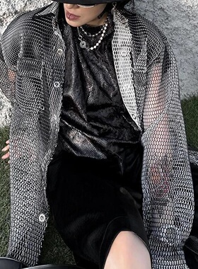 Men's Harajuku Mesh Top Shirt Men's Casual Loose Oversized