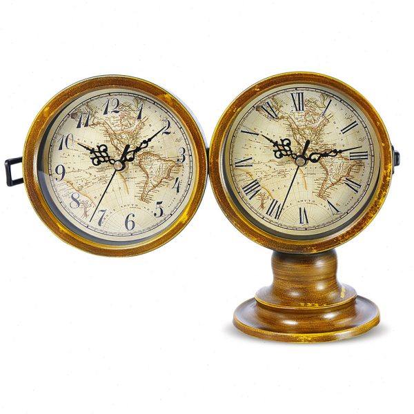 创意复古客厅钟表摆件 欧式世界地图双面钟座钟桌面装饰台钟摆设,淘宝优惠券,粉丝福利购,淘宝优惠卷