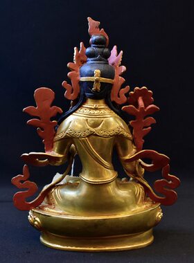 白度母长寿三尊尼泊尔手工紫铜鎏金精品居家摆件7寸铜像