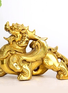 黄色铜铠甲貔貅摆件 铜貔貅一对客厅店铺家居装饰办公室