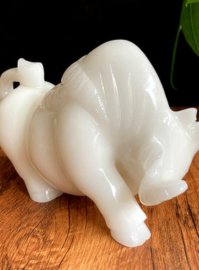 天然玉石汉白玉牛手工雕刻家居办公室客厅桌面摆件日常送礼工艺品