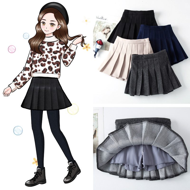 女童秋冬款加厚毛呢短裙儿童中大童学院风女孩呢子格子百褶半身裙,淘宝优惠券,粉丝福利购,淘宝优惠卷