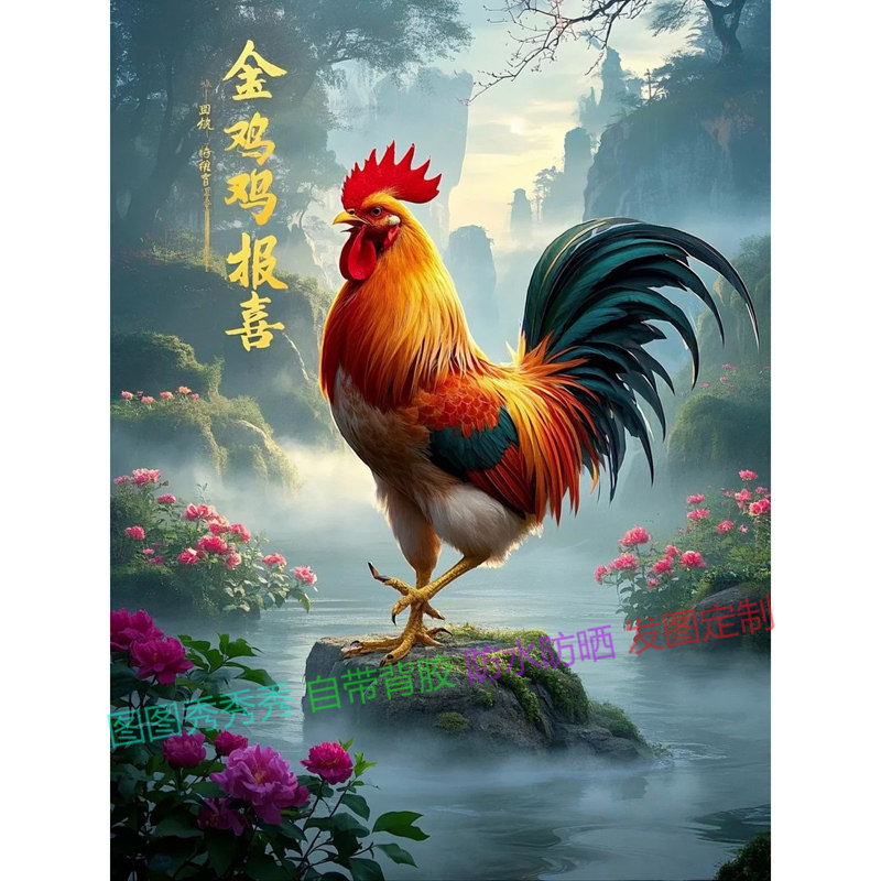 大公鸡贴画金鸡报喜画客厅中堂玄关墙面木门走廊装饰墙贴自粘,淘宝优惠券,粉丝福利购,淘宝优惠卷