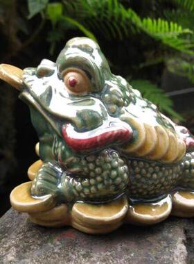 假山盆景古典财富喷雾金蟾蜍流水神蛙造景工艺品陶瓷家居风水摆件