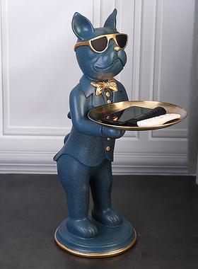 网红法斗犬摆件客厅大型落地托盘电视柜沙发旁边轻奢家居软装饰品