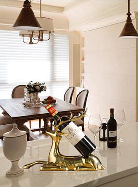 铜麋鹿红酒架高档家居轻奢铜鹿创意客厅酒柜精致简约现代铜摆饰