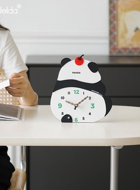 Mndeld入户玄关桌面装饰电视柜客厅熊猫时钟家居摆放式钟表