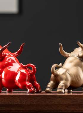 创意陶瓷红色牛家居客厅招财装饰品吉祥物生肖牛年礼品摆设