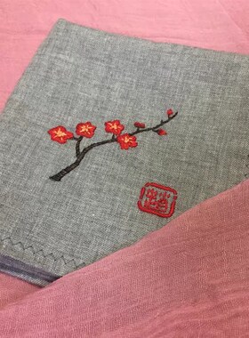 手工定制刺绣手帕口袋巾汗巾毛巾纯棉男士女士父亲节礼物免费绣字
