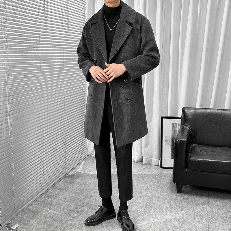 秋冬季新b爆款中长款毛呢大衣男士韩版呢子风衣过膝外套F4308/P10 - 图2
