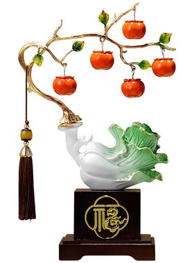 新中式玉白菜发财摆件轻奢高档客厅餐边柜玄关电视柜办公室装饰品