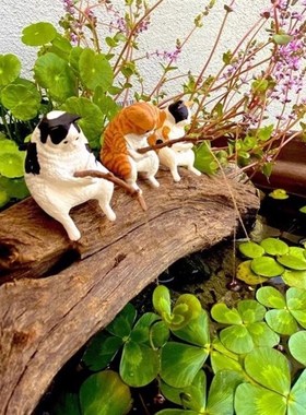 小猫咪鱼缸悬浮摆件微景观造景装饰品躲避L屋漂浮挂件可爱创意家