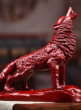 木雕狼实木狼招财领头狼客厅办公室茶桌装饰家工艺品
