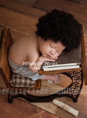 新生儿满月男宝女宝儿童上学主题小课桌铁艺原木摄影X道具桌子道