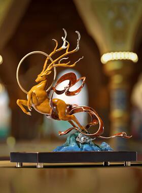 朱秉仁铜X敦煌艺术研究院鹿王金红客厅鹿饰品入口书房装饰礼品