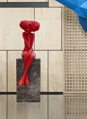 样板房间大型落地雕塑人物摆件艺术品售楼部酒店抽象玻璃钢装饰