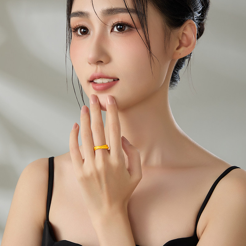 The golden years of the old temple interlocking rings pure pure gold 999 wedding ring holiday gift for girlfriend