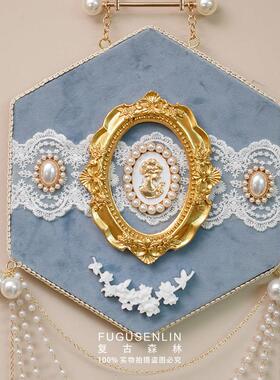 覆古森林手作欧式典雅蓝色丝绒浮雕相框壁挂民宿装饰相框家居摆饰