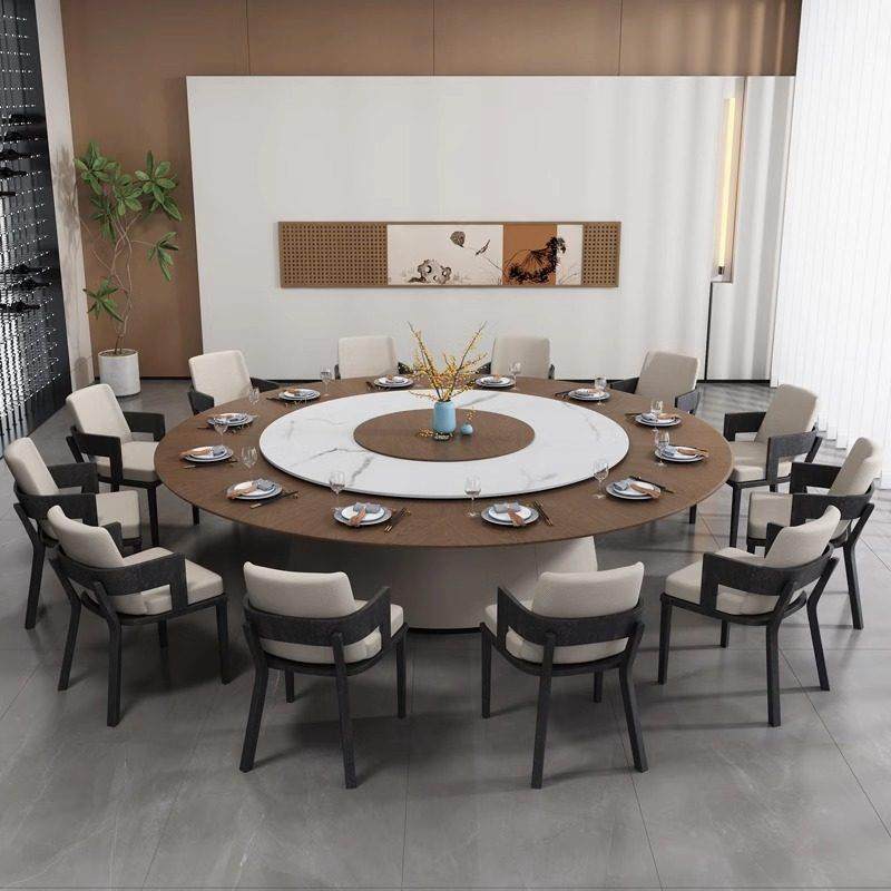 新中式酒店电动餐桌实木岩板大圆桌现代会所别墅饭厅包厢电动圆桌,淘宝优惠券,粉丝福利购,淘宝优惠卷