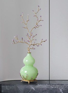 招财紫水晶陶瓷葫芦摆件客厅玄关电视柜壁龛乔迁新居大气开业礼品