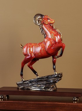 新中式轻奢领头羊吉祥黄铜摆件客厅样板房玄关博古架乔迁送礼装饰