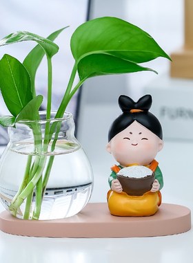 可爱唐仕女水培摆件新中式客厅书房办公室桌面绿萝植物治愈系装饰