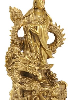纯铜观世音菩萨御龙观音骑龙观音镇宅平安站观音摆件