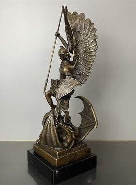 铜雕塑屠龙天使欧式复古摆件家居装饰客厅玄关办公室桌面创意雕塑