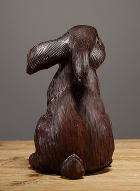 黑檀木雕兔子摆件十二生肖可爱兔家居客厅酒柜装饰实木工艺品摆设