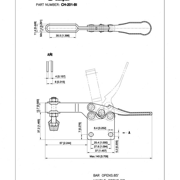 台湾嘉刚快速夹具 水平式工装夹钳CH-201-B/BI/201BSS 压紧夹紧器 - 图2
