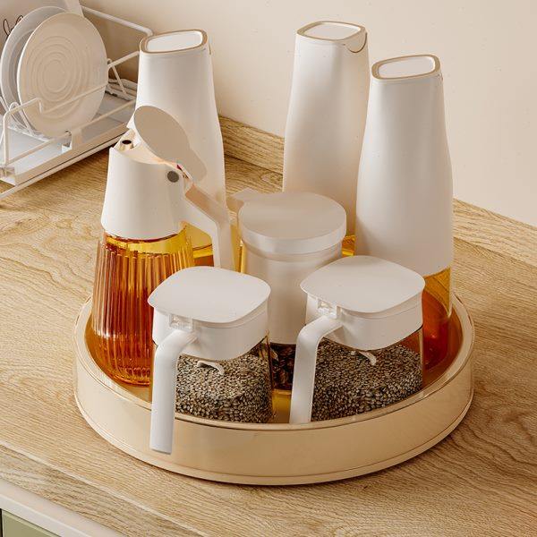Can rotating seasoning tray multifunctional soy sauce bottle storage rack seasoning storage rack kitchen rotating salt countertop