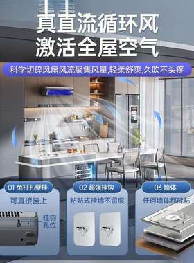 壁挂风扇厨房家用浴室厕所卫生间免打孔充电静音款小型循环扇