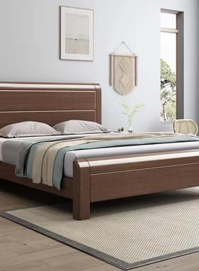 榉木全实木床1.8米双人主卧大床现代简约1.5原木北欧高箱储物婚床