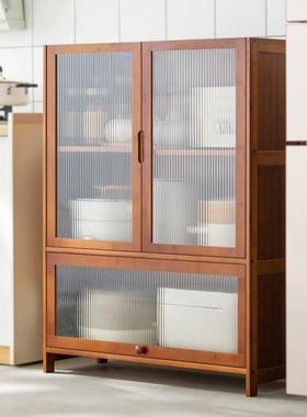 带门厨房置物架多层落地储物柜微波炉锅具收纳柜子碗柜家用昌嘉勤