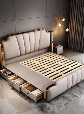 ir意式轻奢床双人1.8x2米卧室家用1.5米主卧婚床高级豪华气压储物