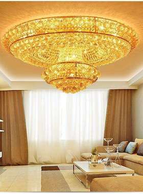 创意水晶灯大气圆形客厅灯具led吸顶灯卧室灯饰餐厅灯金色大展厅