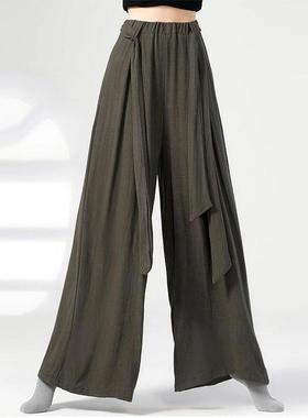 古典舞舞蹈裤女形体阔腿裤宽松中国舞直筒飘带练功裤演出服装成人