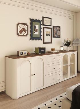 实木法式餐边柜斗柜一体靠墙储物柜小户型客厅圆弧角置物柜茶水柜