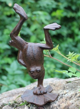 欧式复古瑜伽青蛙铸铁装饰摆件家居电视柜客厅样板间摆设软装饰品