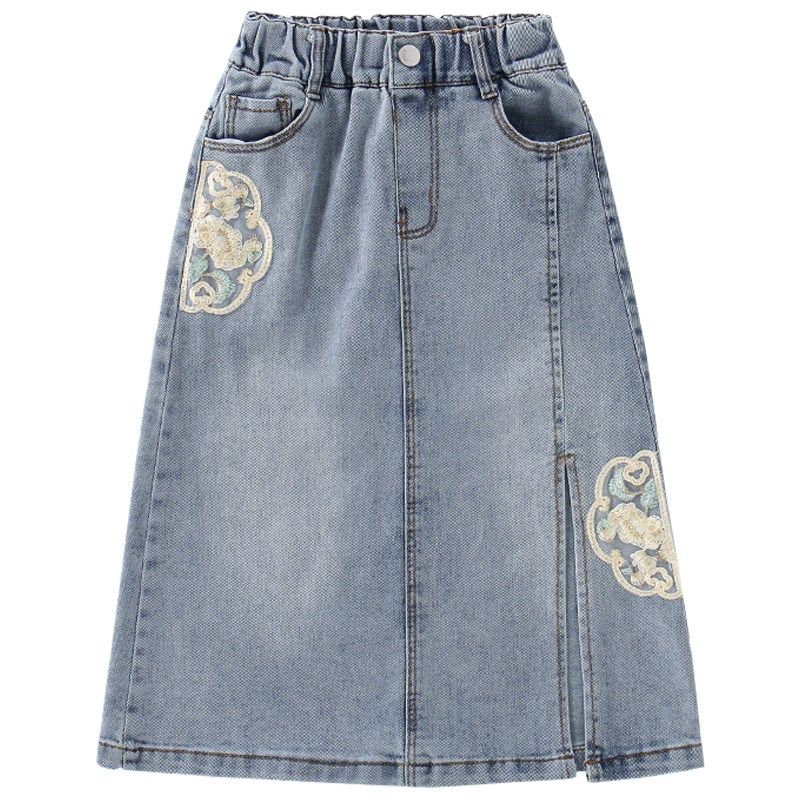 女童牛仔半身裙长款夏季国风过膝长裙薄款时尚洋气中大童包臀裙子,淘宝优惠券,粉丝福利购,淘宝优惠卷