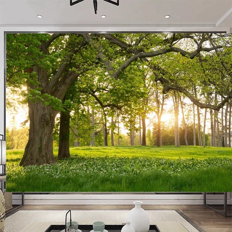8d自然风景绿色森林壁画客厅电视背景墙纸沙发影视大树背景墙壁布,淘宝优惠券,粉丝福利购,淘宝优惠卷