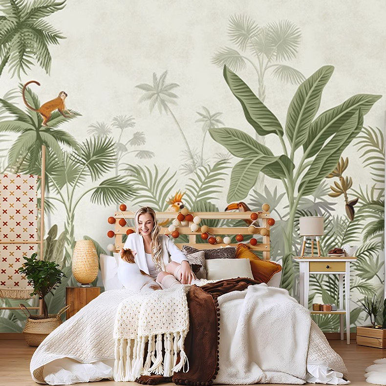 热带雨林森林绿色植物背景墙纸东南亚田园大自然风装修定制壁画,淘宝优惠券,粉丝福利购,淘宝优惠卷