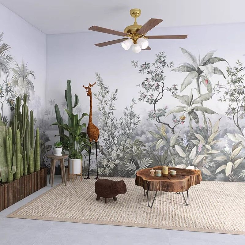 5d北欧森林主题背景墙纸植物墙布酒店餐厅沙发电视墙热带雨林壁纸,淘宝优惠券,粉丝福利购,淘宝优惠卷