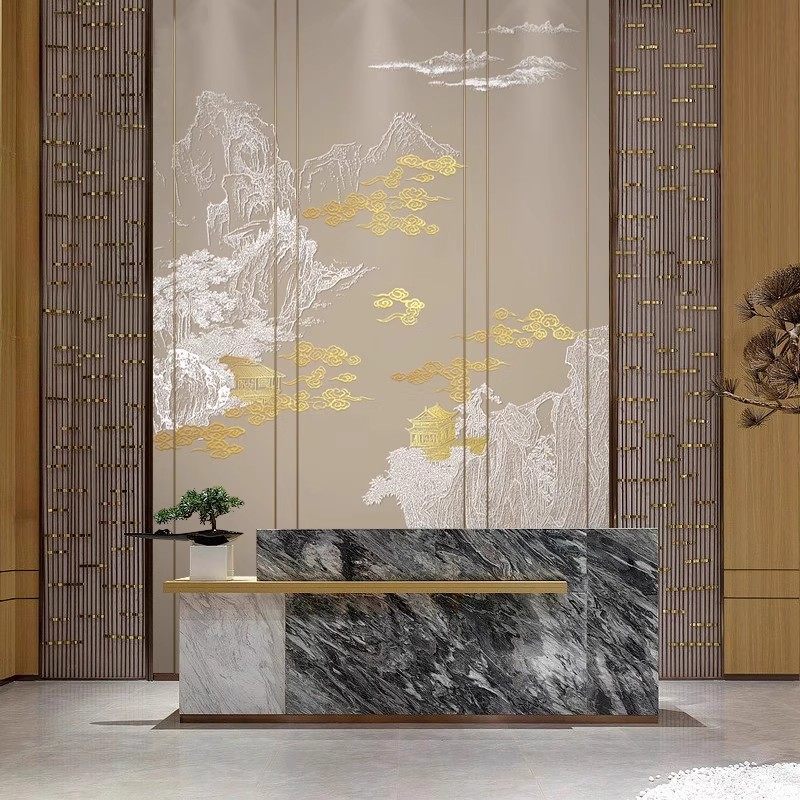 轻奢新中式线条山水楼阁建筑背景墙壁纸客厅沙发卧室墙布别墅壁画,淘宝优惠券,粉丝福利购,淘宝优惠卷